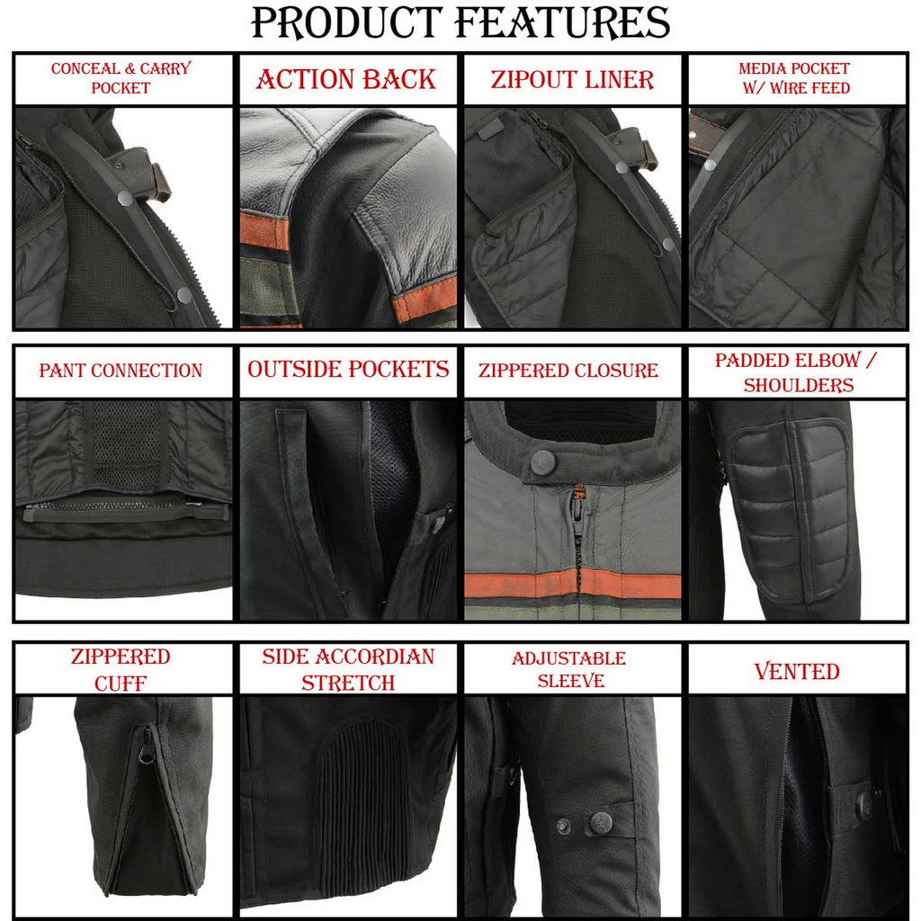 Milwaukee Leather MPM1751 Burnt Orange Leather and Textile Armored  Motorcycle Jacket for Men - All Season