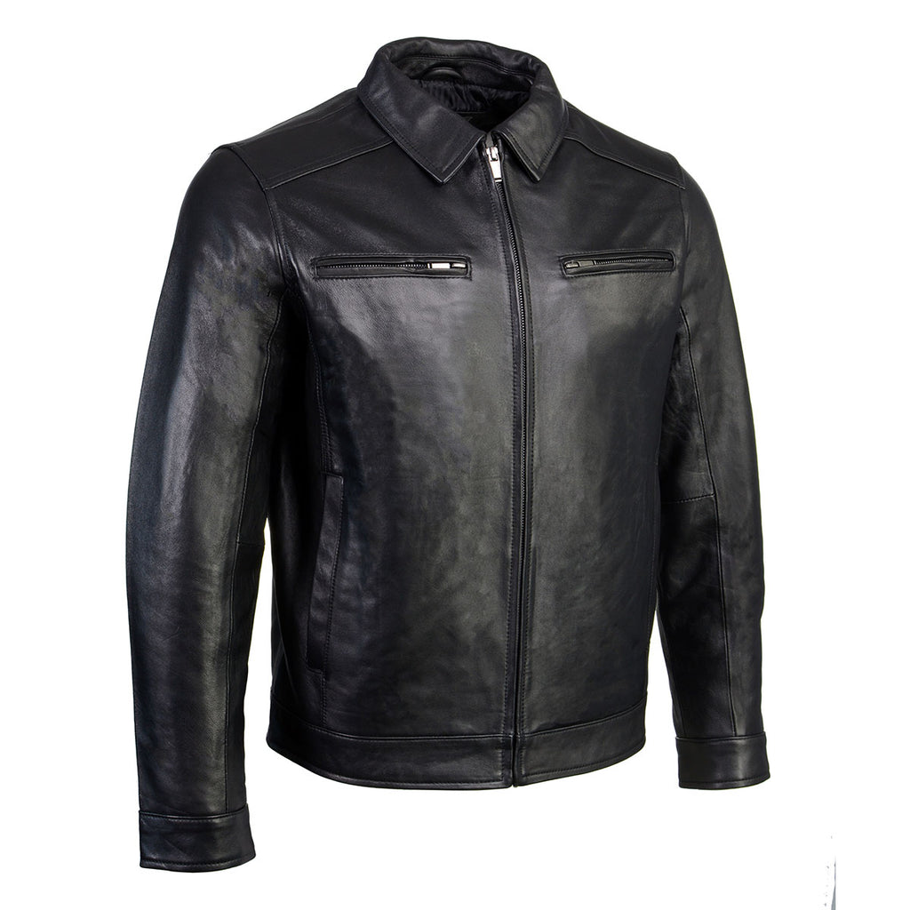 Boston Harbour 1.0 Men's Black New Zealand Lamb Leather Fashion Car Coat  Jacket SFM1899