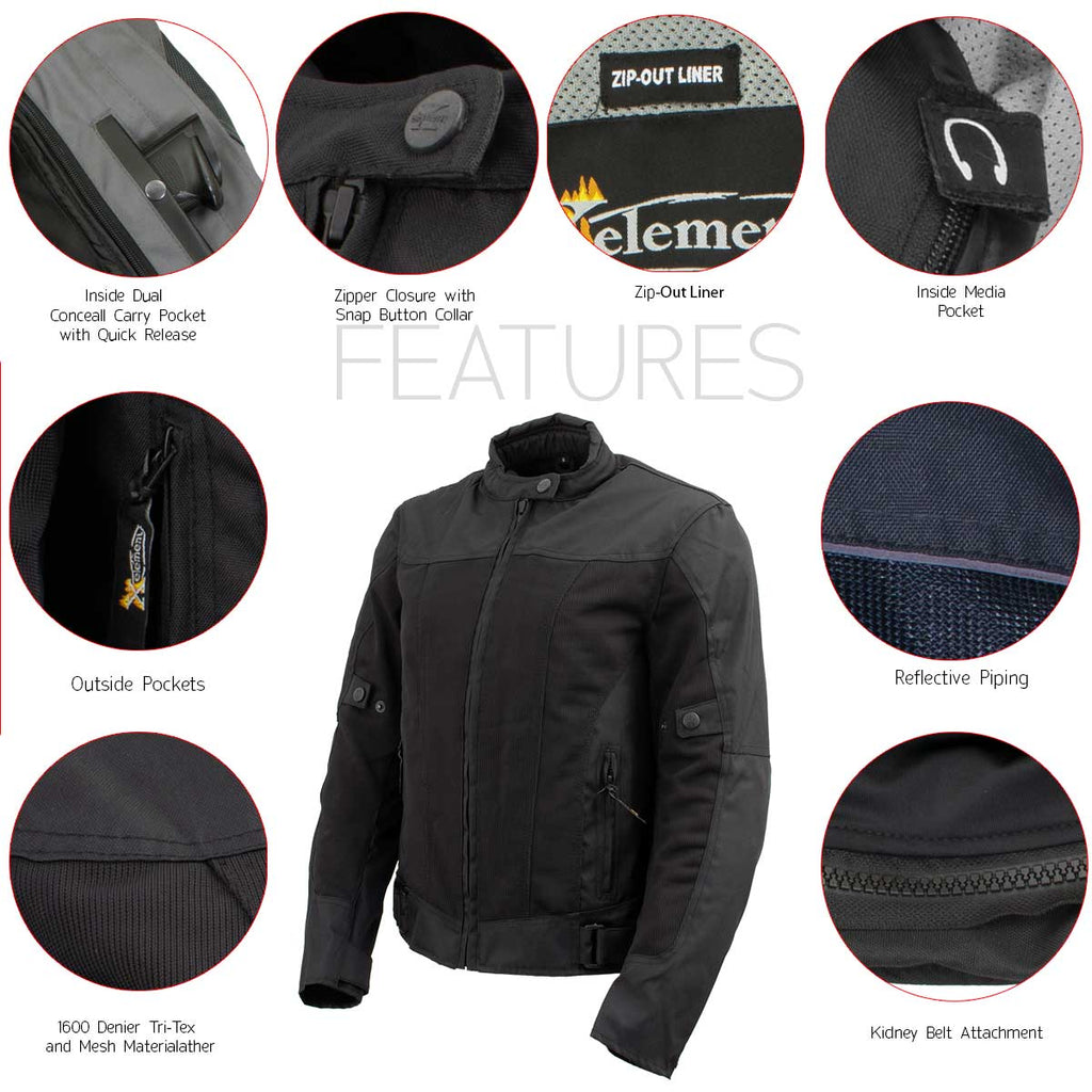 Xelement XS8162 Men's 'Venture' All Season Black with Grey Tri-Tex and Mesh Jacket with X-Armor Protection - Medium