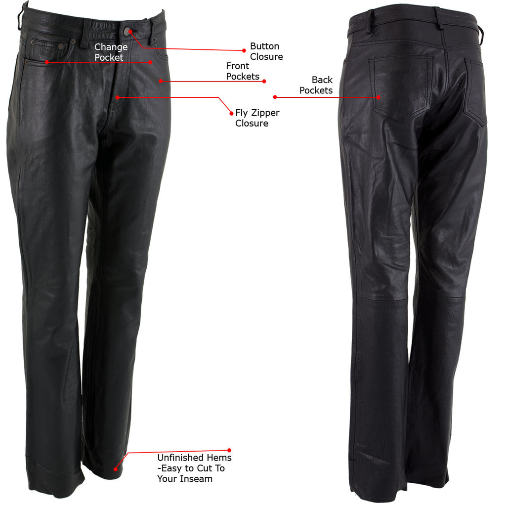 Womens Leather Motorcycle Pants - Black