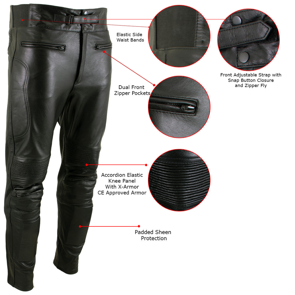 Xelement B7466 Men's 'The Racer' Black Cowhide Leather Racing Pants