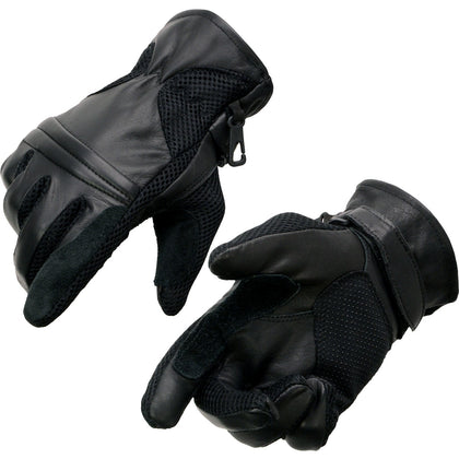 Milwaukee Leather SH296 Men's Black Leather Mesh Racing Motorcycle Hand Gloves W/ Padded Knuckle