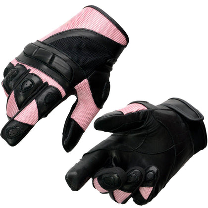 Milwaukee Leather SH802 Women's Black and Pink Leather with Mesh Racing Gloves