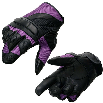 Milwaukee Leather SH802 Women's Black and Purple Leather with Mesh Combo Racing Gloves