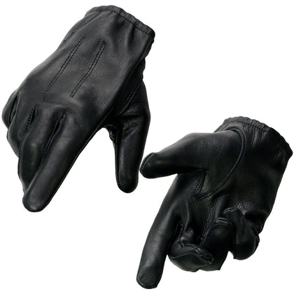 Milwaukee Leather SH887 Men's Black Unlined Deerskin Lightweight Motorcycle Hand Gloves W/ Short Wrist and Sinch Closure