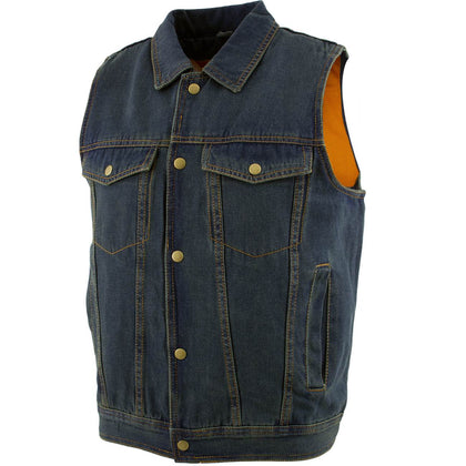 Xelement B284 Men's 'Dirty' Blue Denim Motorcycle Vest