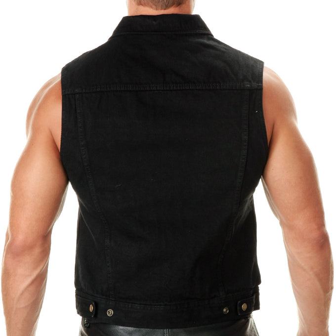 Amazon.com: Daniel Smart Biker Vest for Men Motorcycle Blue & Black Denim  Vest with Side Laces and Concealment Armory Pocket : Automotive