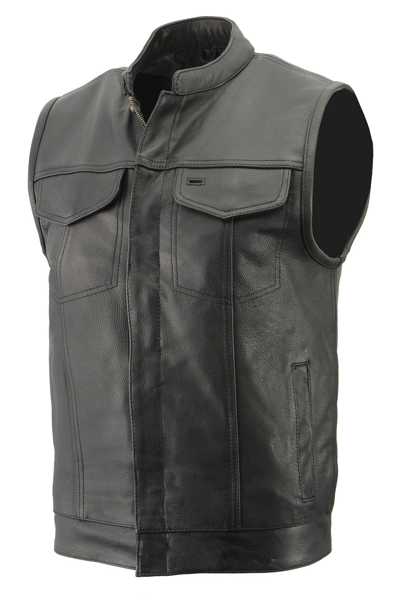 Men’s Premium Naked Cowhide Leather Club Style Motorcycle Biker Riding Vest  BZ6410