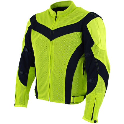 Xelement CF-6019-66 Men's 'Invasion' Neon Green Textile Motorcycle Jacket wit X-Armor Protection