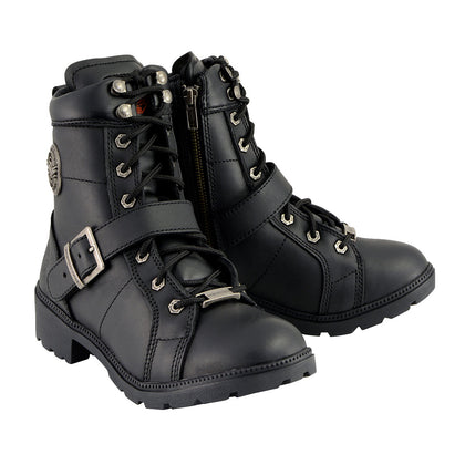 Milwaukee Leather MBL9325W Women's Premium Black Leather Lace-Up Motorcycle Biker Rider Boots in Wide Width Size