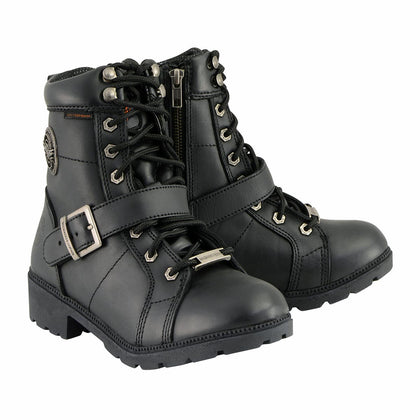 Milwaukee Leather MBL9326WP Women's Black Leather Lace-Up Waterproof Motorcyle Rider Boots with Side Zippers