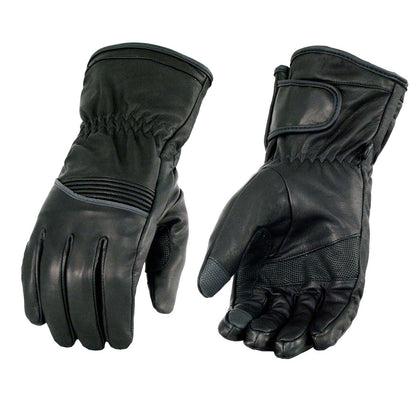 Milwaukee Leather MG7551 Men's Black Cowhide Leather Gauntlet Motorcycle Hand Gloves W/ i-Touch Screen and Waterproof
