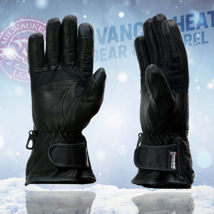 Milwaukee Leather MG7713SET Women's Heated Black Leather Winter Gloves