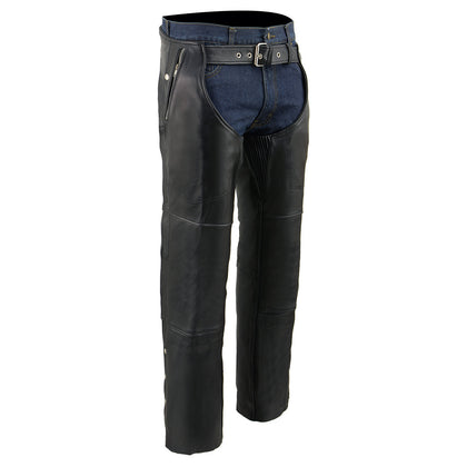 Milwaukee Leather Chaps for Men's Black Naked Leather Snap Out Thermal Lined - Four Pockets Motorcycle Chap- ML1191
