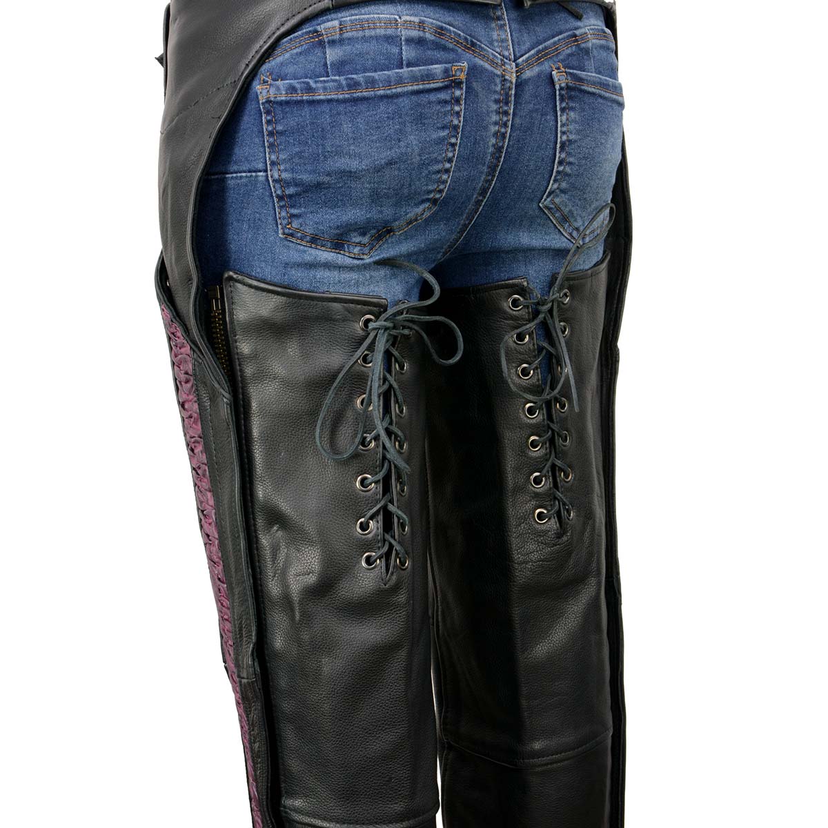 Milwaukee Leather Chaps for Women Black Naked Skin Purple Crinkled