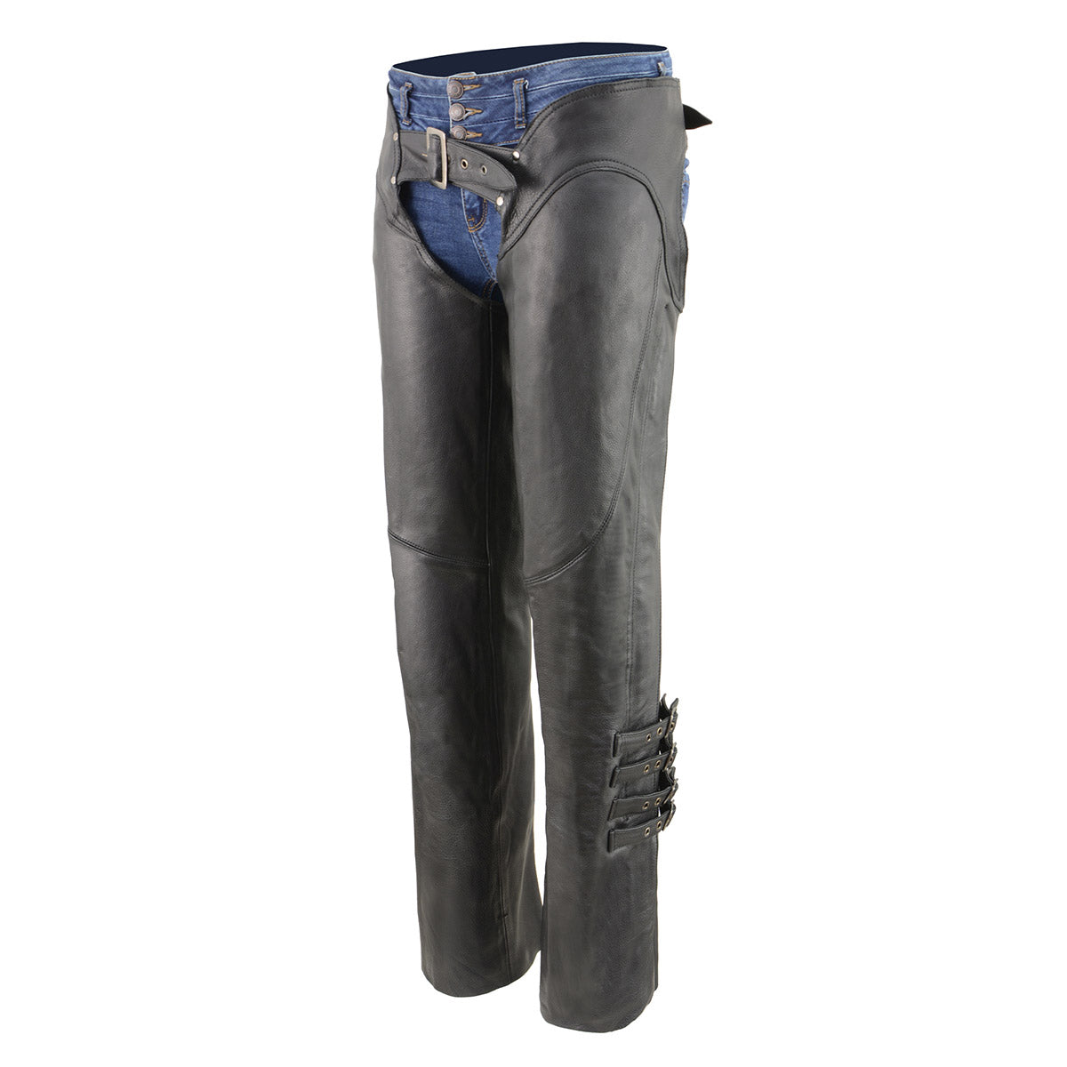 Milwaukee Leather Chaps for Women Black Naked Skin 4-Buckle Accent on
