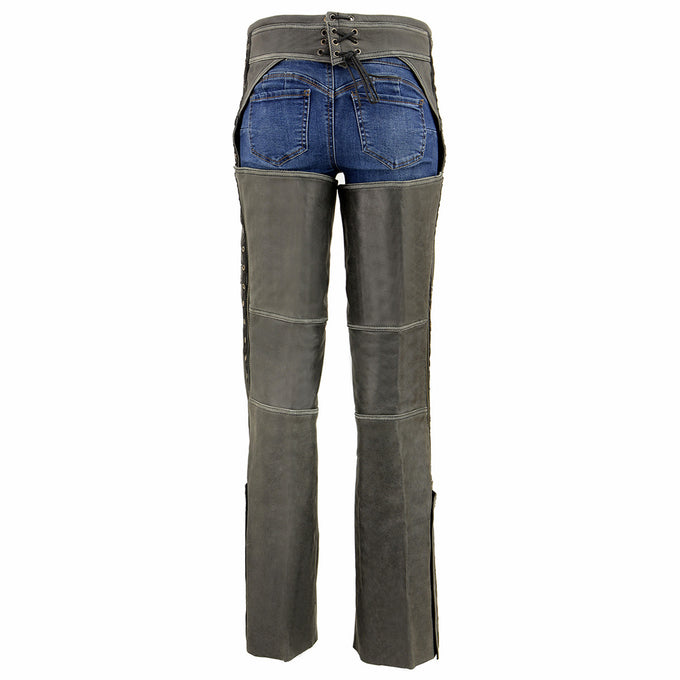 Milwaukee Leather Chaps for Women Distress Grey Premium Skin- Accent