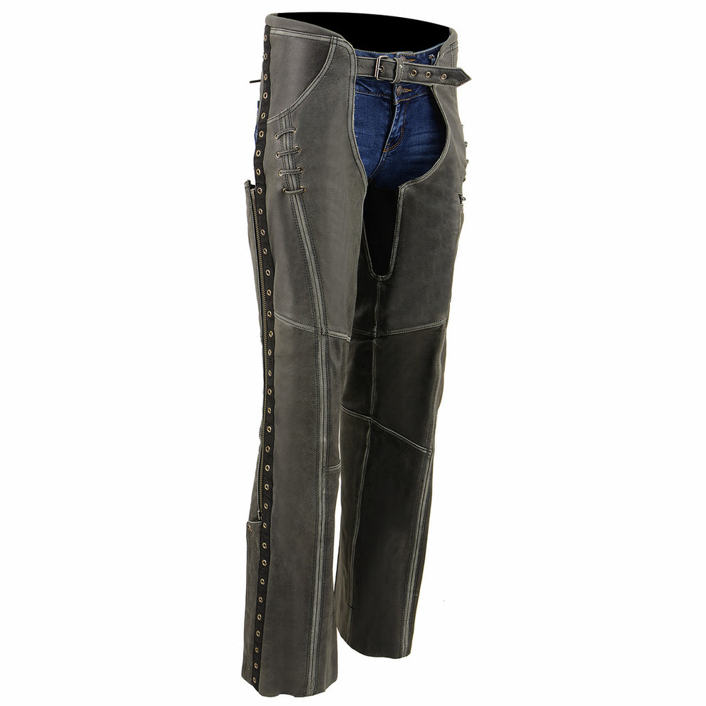 Milwaukee Leather Chaps for Women Distress Grey Premium Skin- Accent