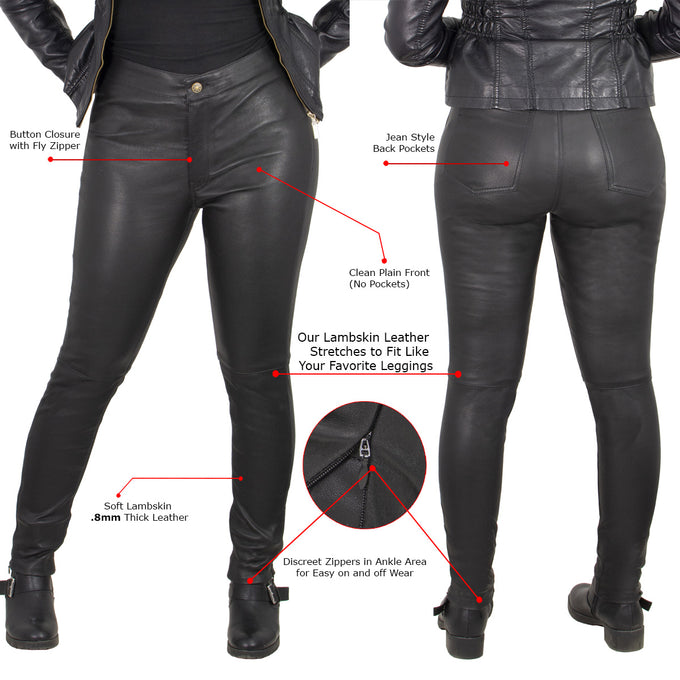 Milwaukee Leather MLL6690 'Sandy' Women's Black Lambskin Stretch