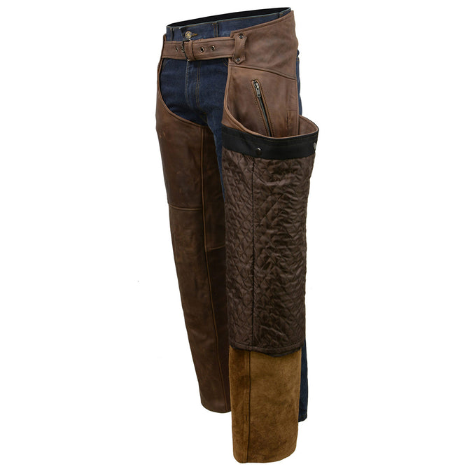 Milwaukee Leather Chaps for Men's Black Leather Slash Pocket- Snap Out