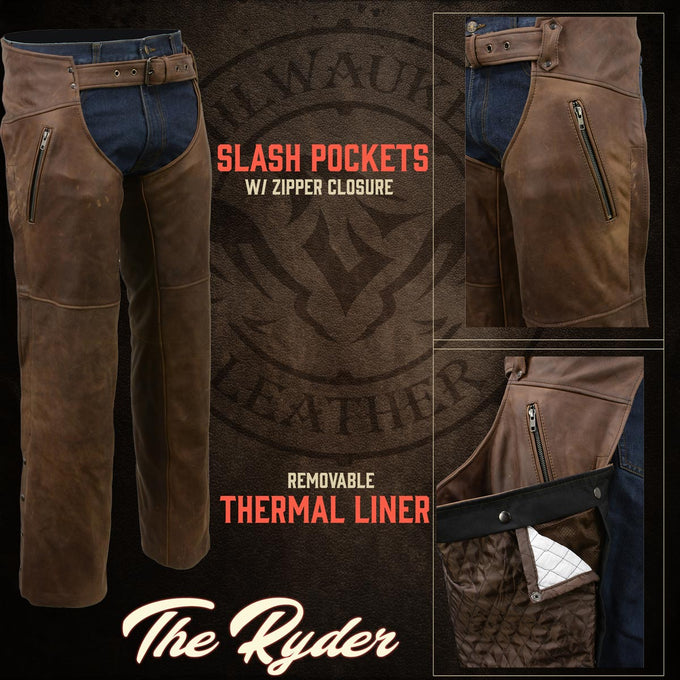 NWT / Milwaukee Leather Slash Pocket Chaps W/ Side Set Gun Holster