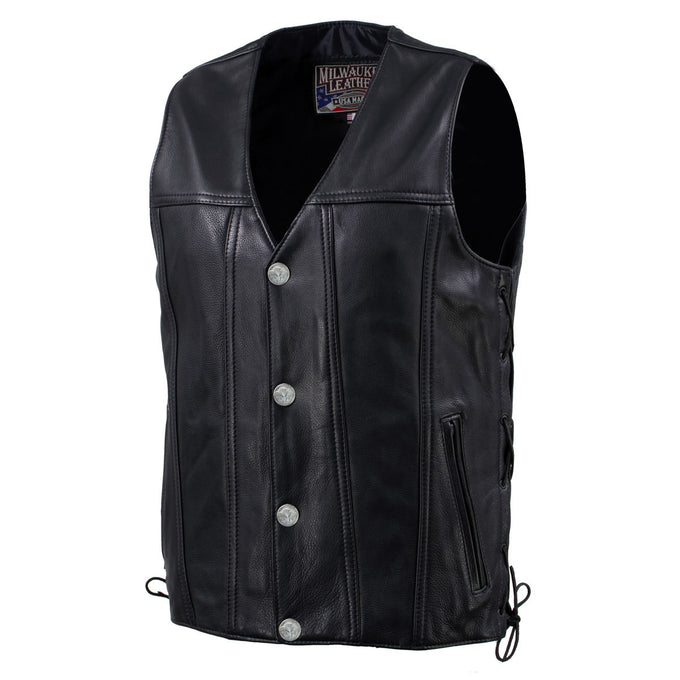 Women's Five Snap Side Laced Leather Vest - Team Motorcycle