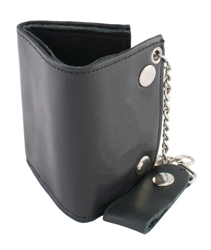 Milwaukee Leather MLW7815 Men's Black Leather Small Tri Fold Wallet with Steel Chain