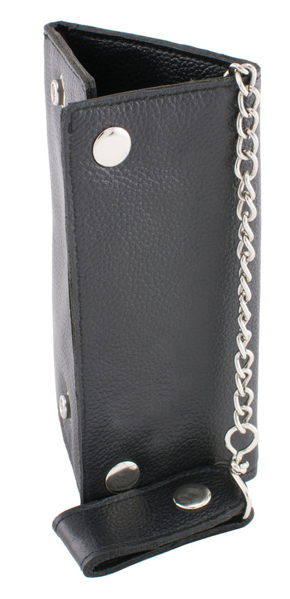 Milwaukee Leather MLW7875 Men's Black Leather Tri Fold Long Wallet with Steel Chain