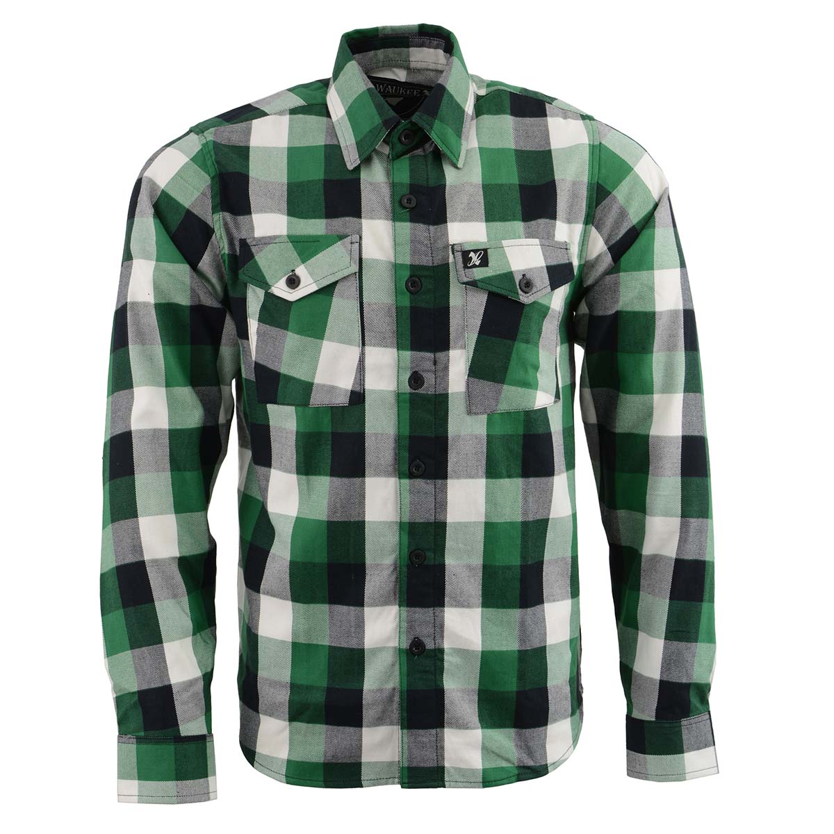 Milwaukee Leather Men's Flannel Plaid Shirt Green and White Long