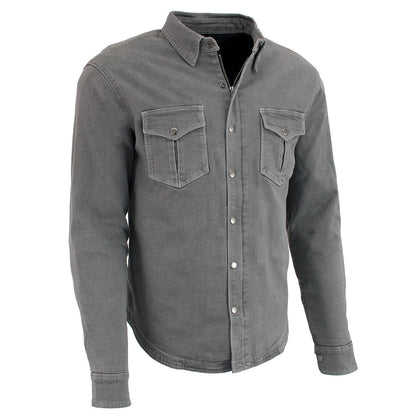 Milwaukee Leather MPM1621 Men's Grey Flannel Biker Shirt with CE Approved Armor - Reinforced w/ Aramid Fibers