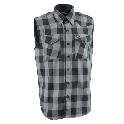 Milwaukee Leather MPM1648 Men’s Classic Black and Grey Button-Down Flannel Cut Off Sleeveless Casual Shirt