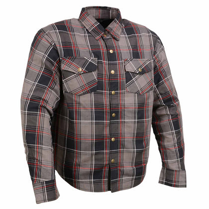 Milwaukee Leather MPM1652 Men's Plaid Flannel Biker Shirt with CE Approved Armor - Reinforced w/ Aramid Fiber