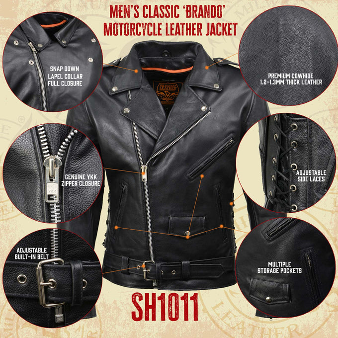 Milwaukee Leather SH1011TALL Black Classic Brando Motorcycle Jacket