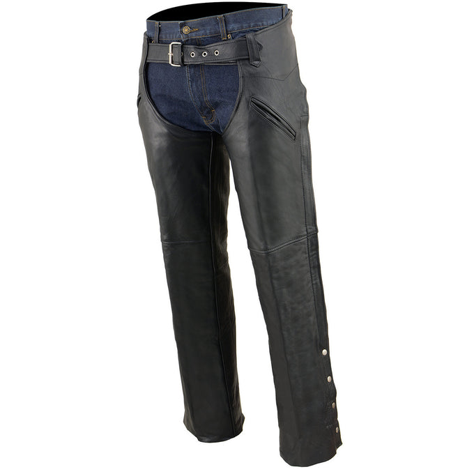 Milwaukee Leather Chaps for Men's Black Leather Slash Pocket- Snap Out