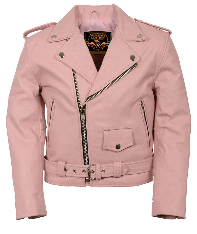 Pink leather jacket on sale kids