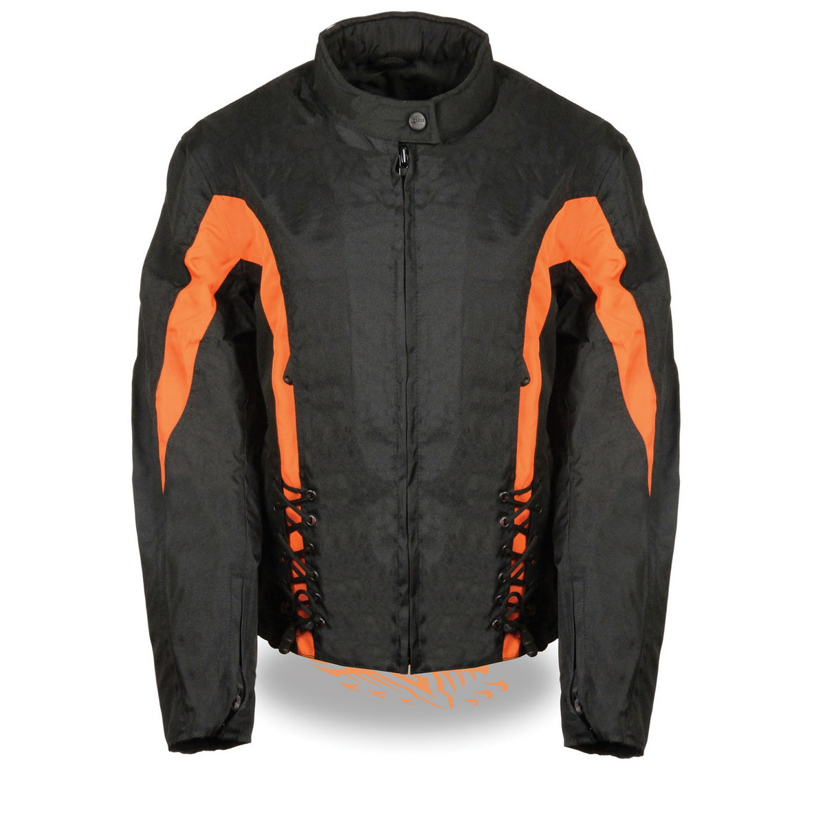 Nexgen SH2188 Women's Black and Orange Textile Motorcycle Riding Jacket  with Side Stretch and Lacing