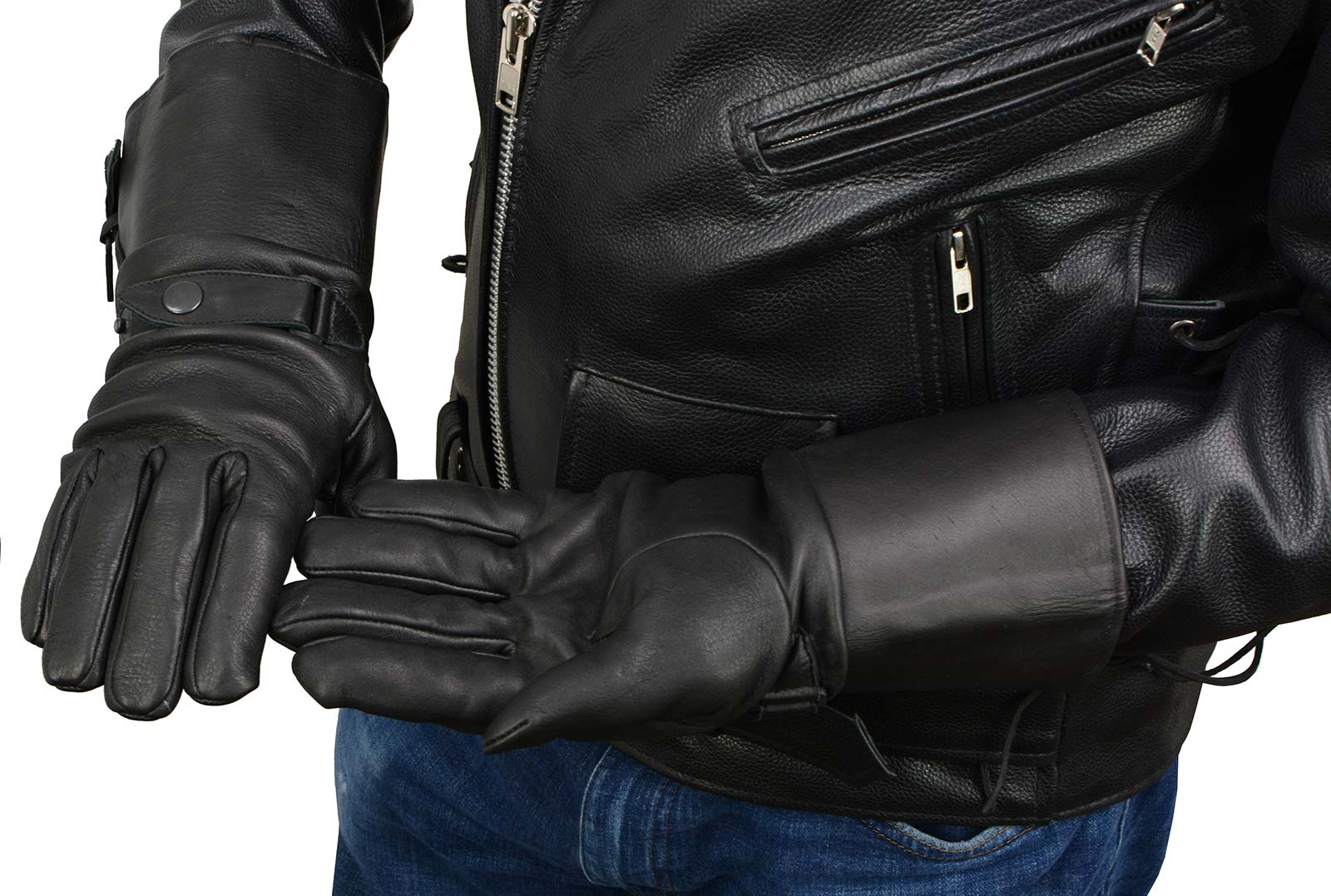 Milwaukee Leather Men's Gauntlet Motorcycle Hand Gloves- Deerskin Long