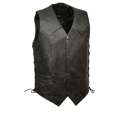 Men’s XS103 Classic Black Side Laced Biker Leather Vest