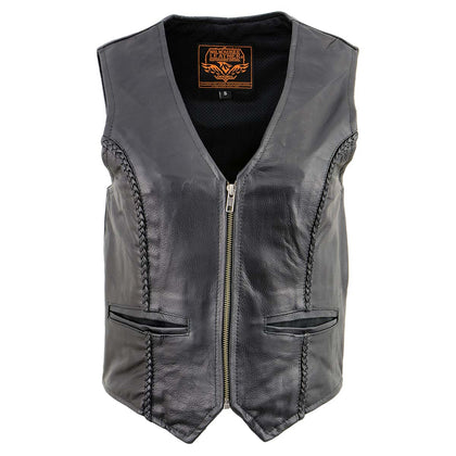 Milwaukee Leather XS1246 Ladies Black 'Braided' Classic Leather Vest