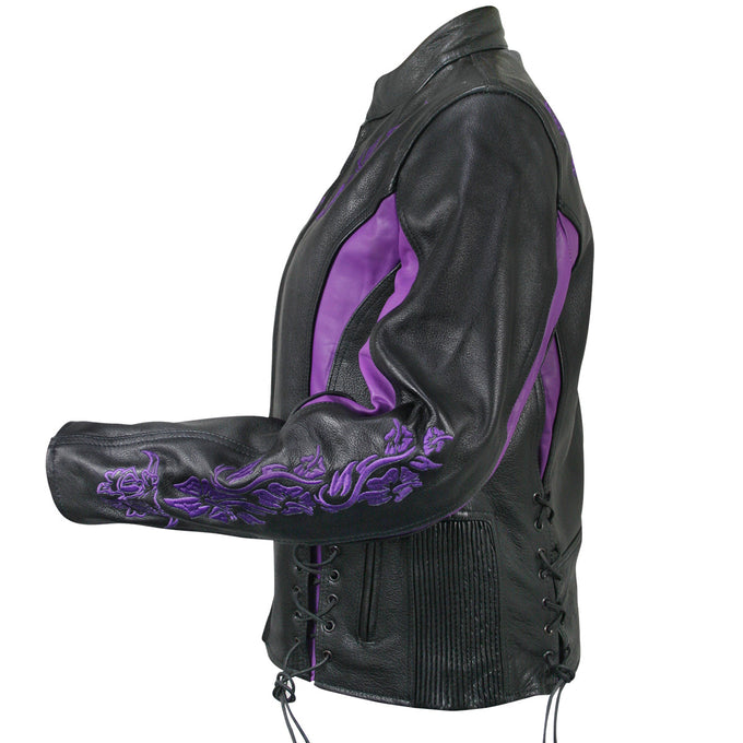 Xelement XS2027 Women's 'Gemma' Biker Black and Purple Leather