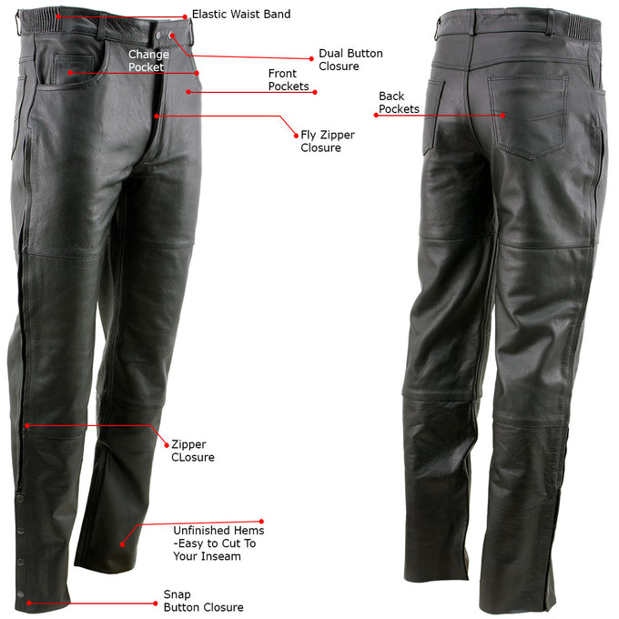 Xelement B7470 Men's Black Premium Leather Motorcycle Over Pants with