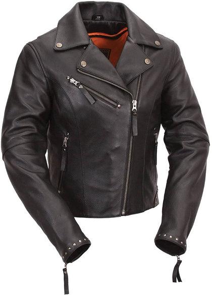 First Manufacturing FIL159NOCZ Women's Black Scarlett Motorcycle Leather Jacket
