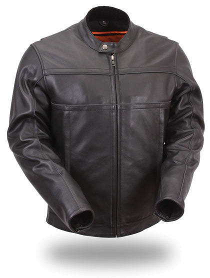 First Manufacturing FIM260NOCZ Men's Black Leather Scooter Jacket with Reflective Piping