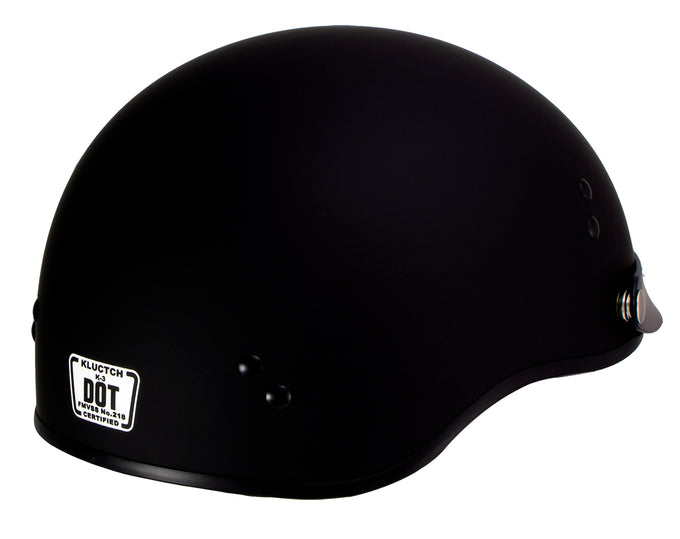 Klutch K-3 'Cruise' Flat Black Half Face Motorcycle Helmet with Snap