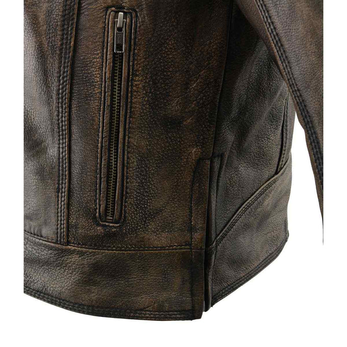 Milwaukee Leather MLM1550 Men's Vented Black-Beige Distressed Leather