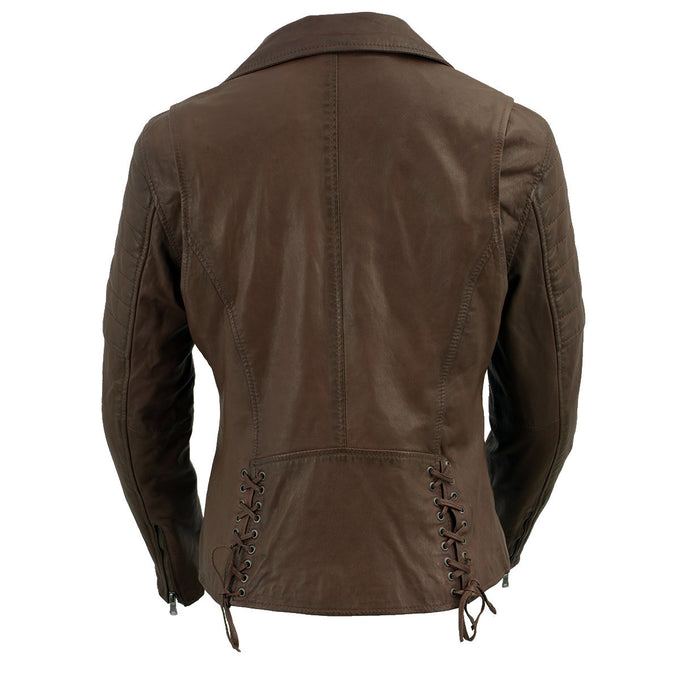 Womens Light Brown Asymmetrical Biker Leather Jacket In Canada